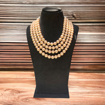 Layered 4 Line Shell Pearl Necklace