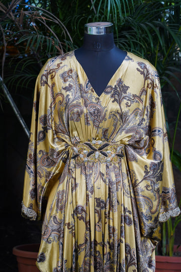 Rose Mary Pure Satin Kaftan with Beautiful Hand Embroidery Belt