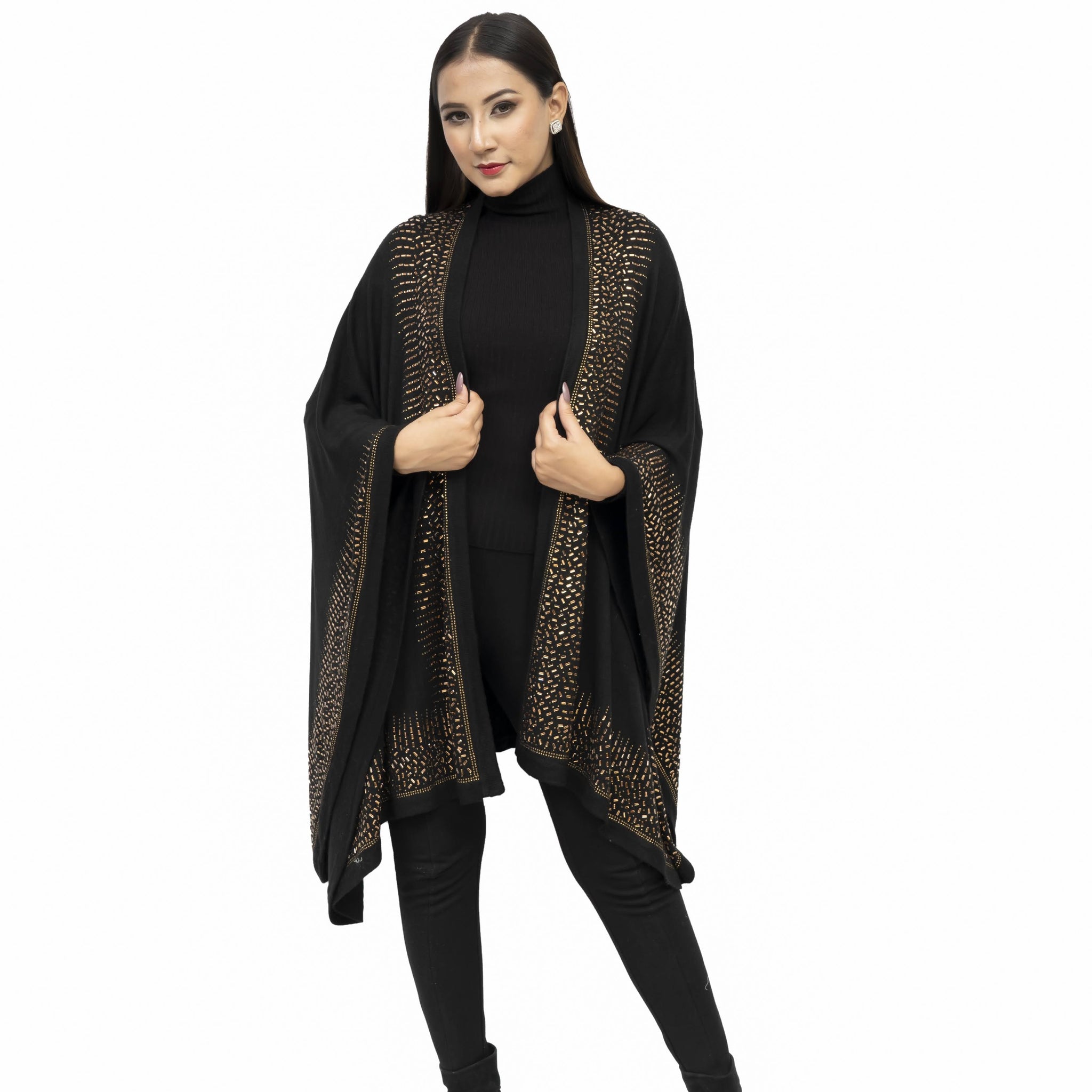Poppy Passion Knitted Cape with Glass Square Studs
