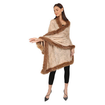 Tulipshade Knitted Shawl with Allover Swarovski Crystals & Faux Fur on 4sides