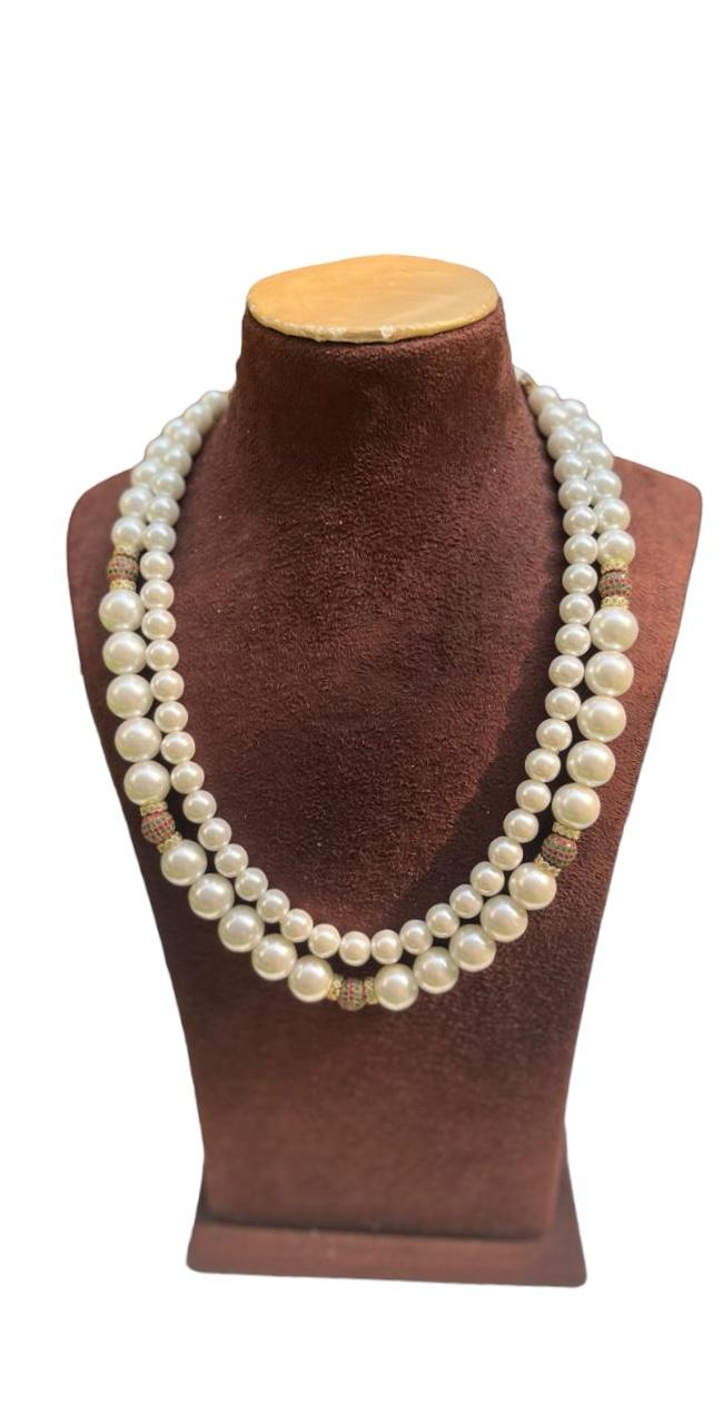 2 Line Shell Pearl Necklace with Links