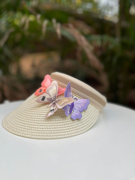 Straw Wide Brim Hat with Butterfly