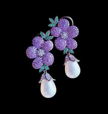 Floral Drop Earrings with Pearls