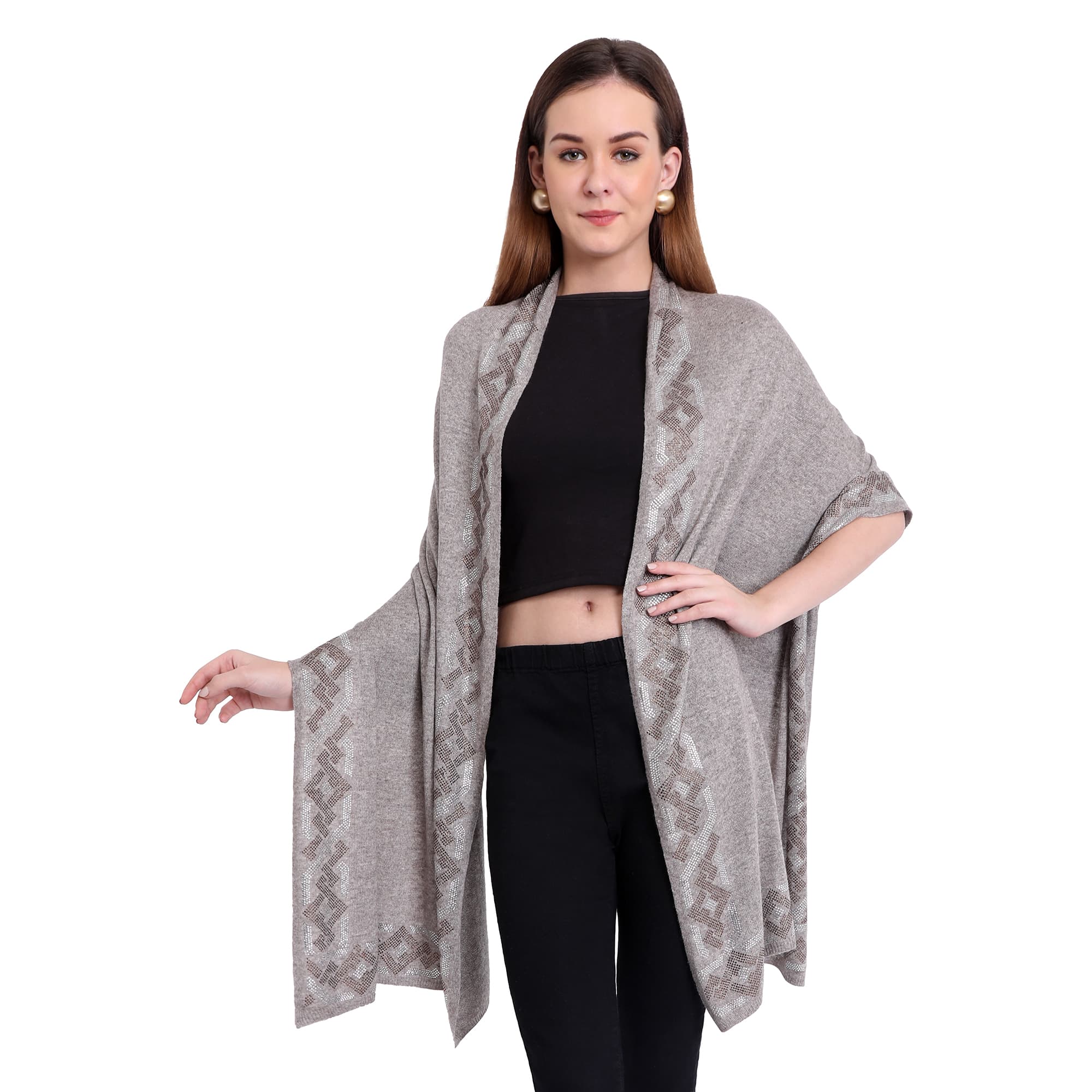 Zinnia Zenith Knitted Stole with Border Swarovski Crystal