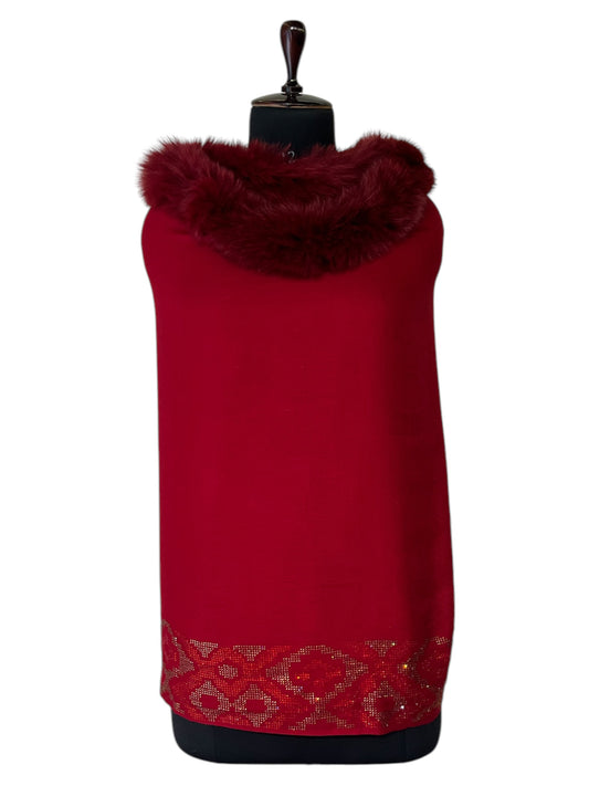 Lux One Side Fur One Side Crystal Stole