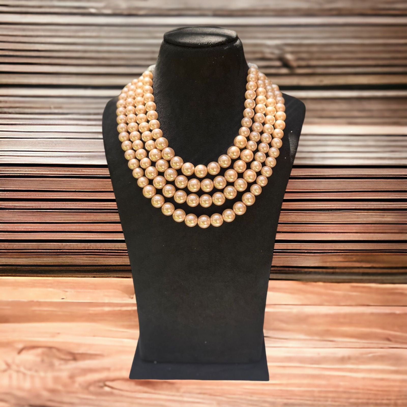 Layered 4 Line Shell Pearl Necklace