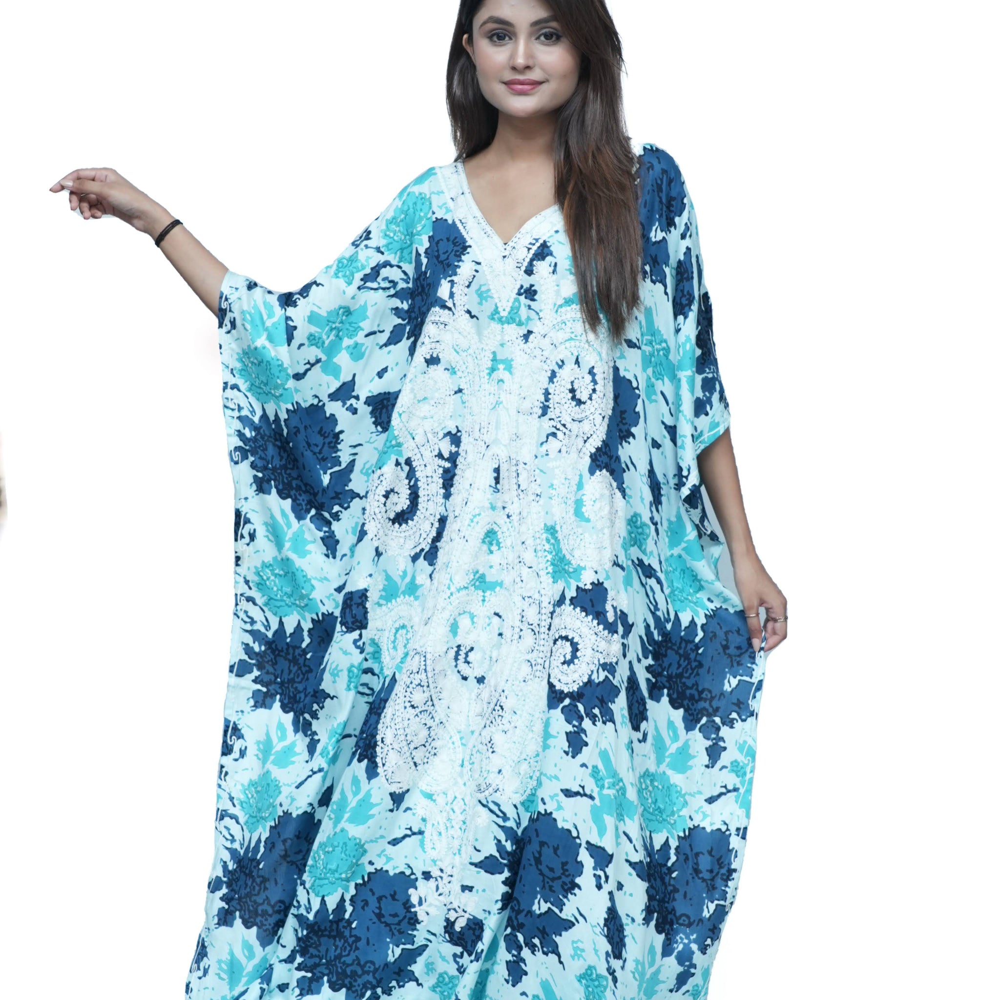 Printed Kashmiri Embroidered Long Kaftan