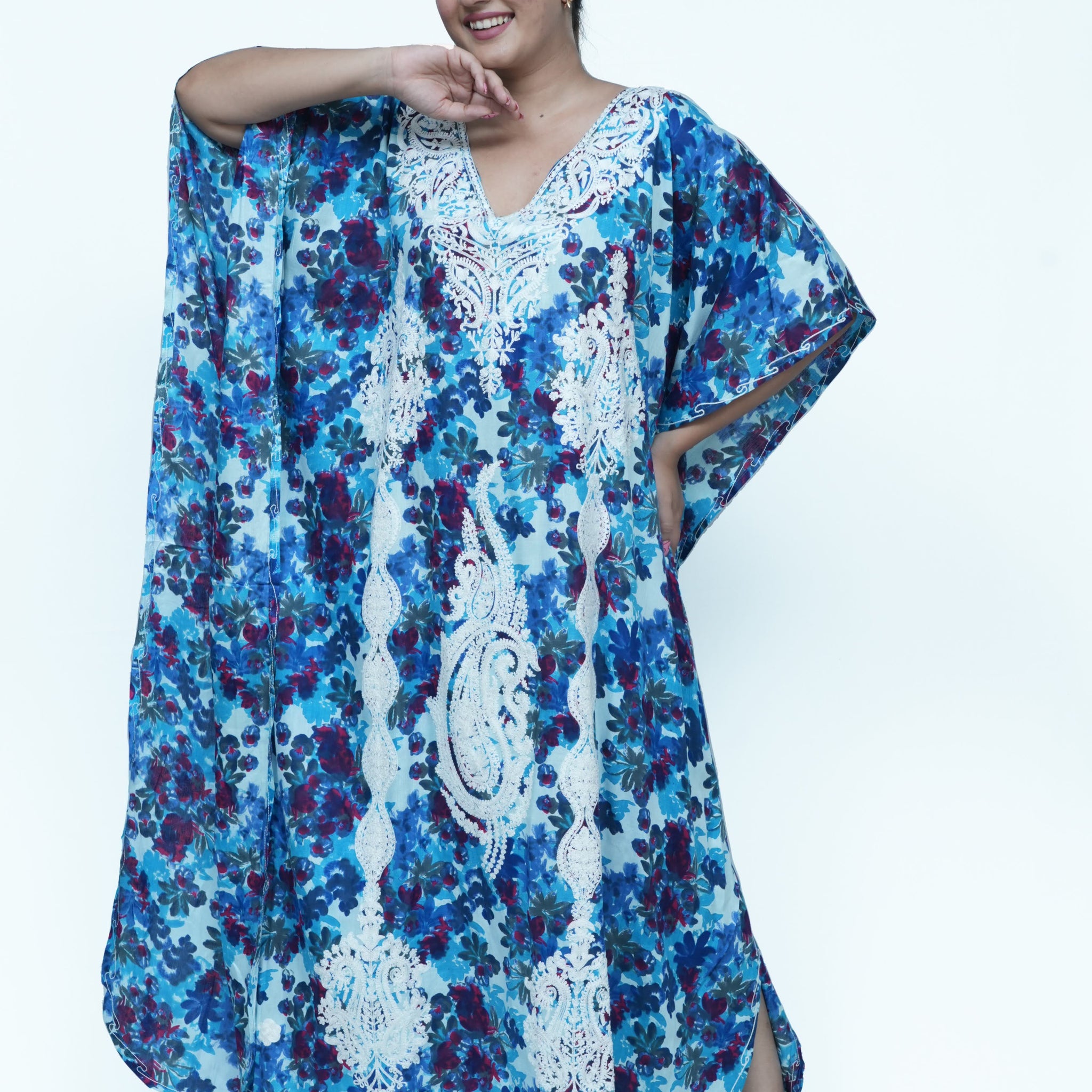 Printed Kashmiri Embroidered Long Kaftan