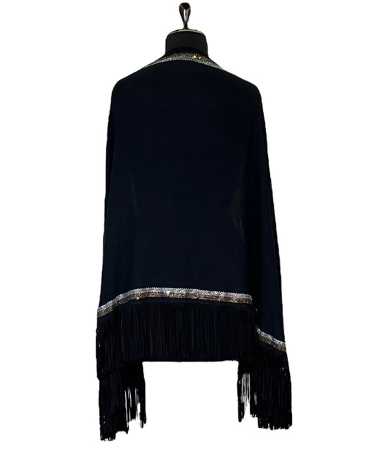 Magnolia D-Design Cape with Border Crystals & Bottom Fringes
