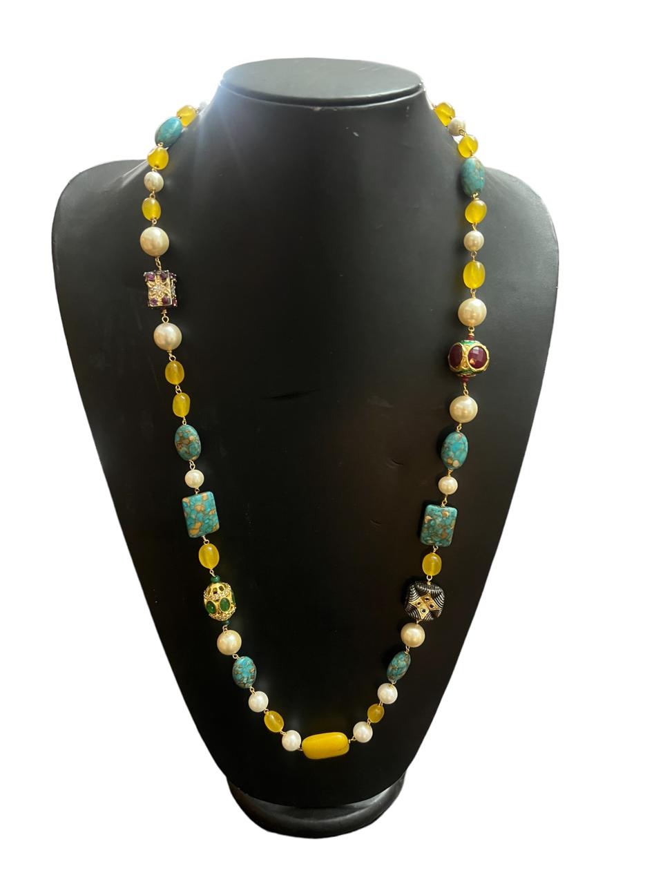 Single Line Necklace With Turquoise Beads