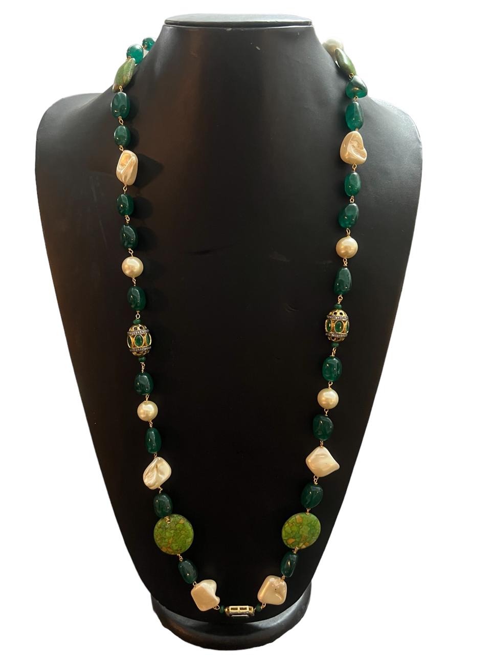 Single Line Necklace With Green Tumble