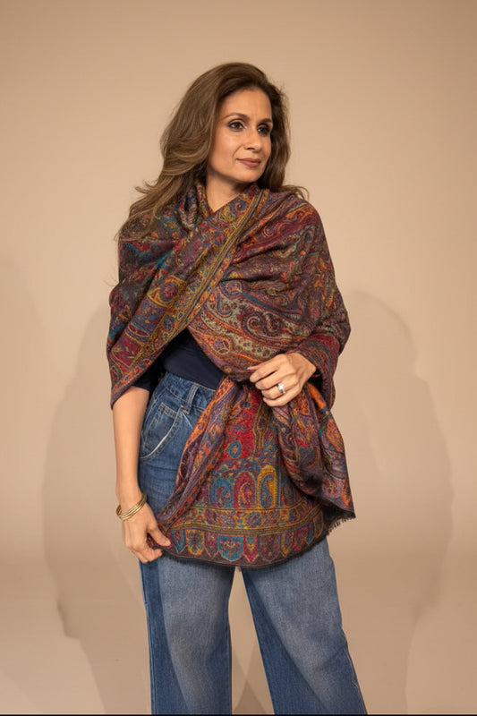 Gulmohar Fine Wool Jamawar Shawl