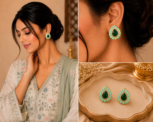 Emerald Teardrop Floral Earrings