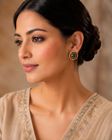 Royal Ruby & Emerald Floral Earrings