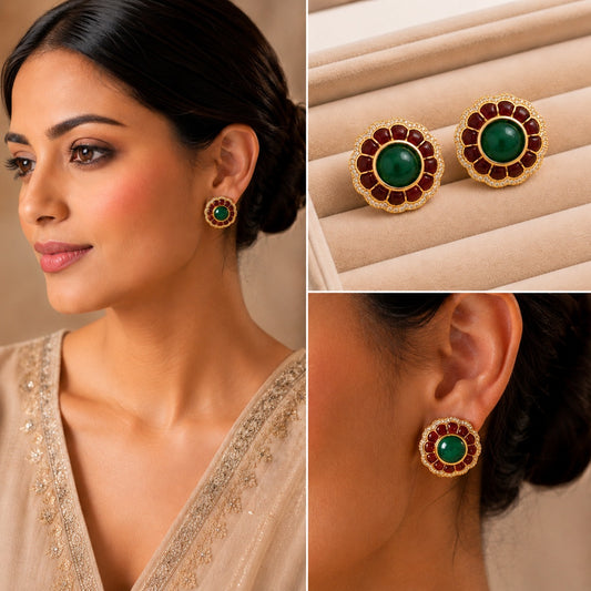 Royal Ruby & Emerald Floral Earrings