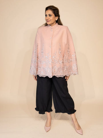 Wool Embroidered Lace Overlay Jacket