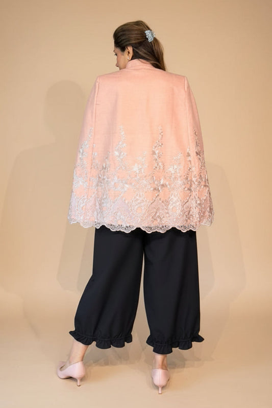 Wool Embroidered Lace Overlay Jacket