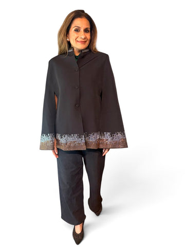 Mosaic Silk Wool Cape Jacket