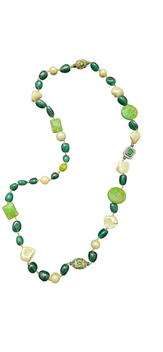 Single Line Necklace With Green Tumble