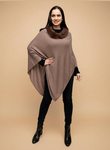 Camellia Couture Knitted Neck Fur Poncho