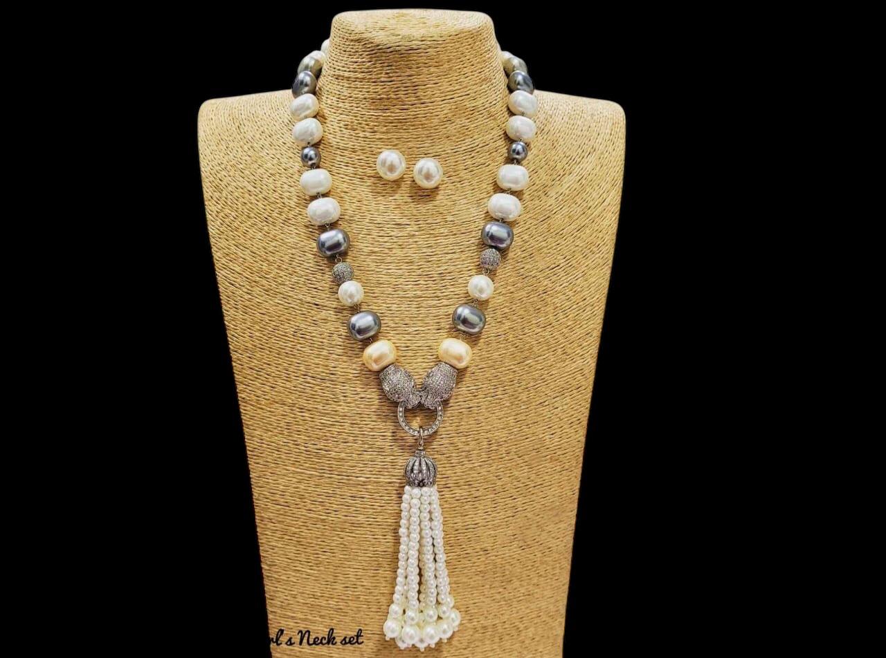 Multicolor Shell Pearl Necklace Set (26 inches)