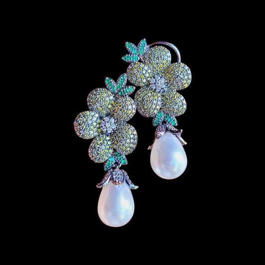 Floral Drop Earrings with Pearls