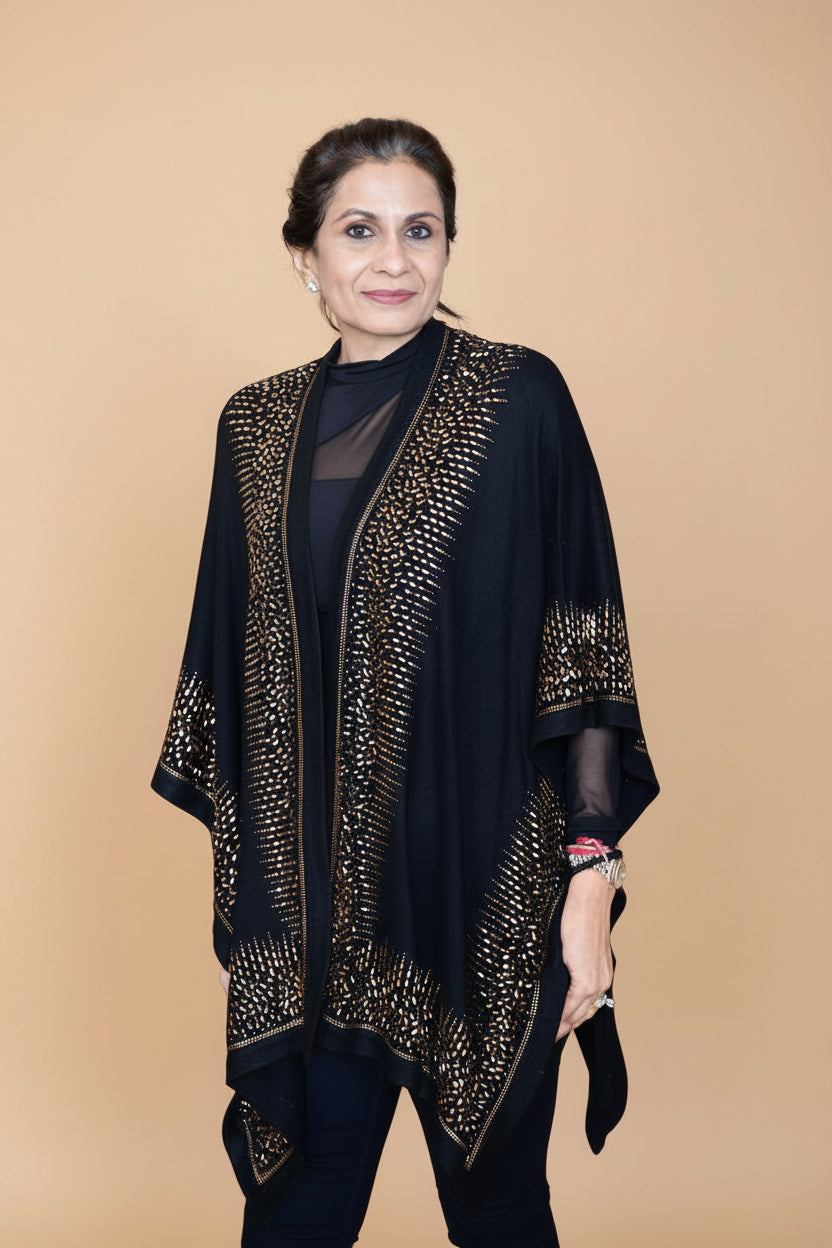 Poppy Passion Knitted Cape with Glass Square Studs