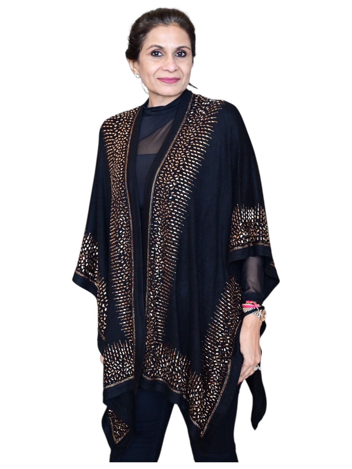 Poppy Passion Knitted Cape with Glass Square Studs