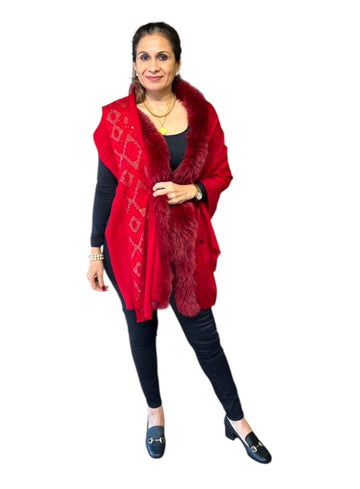 Lux One Side Fur One Side Crystal Stole